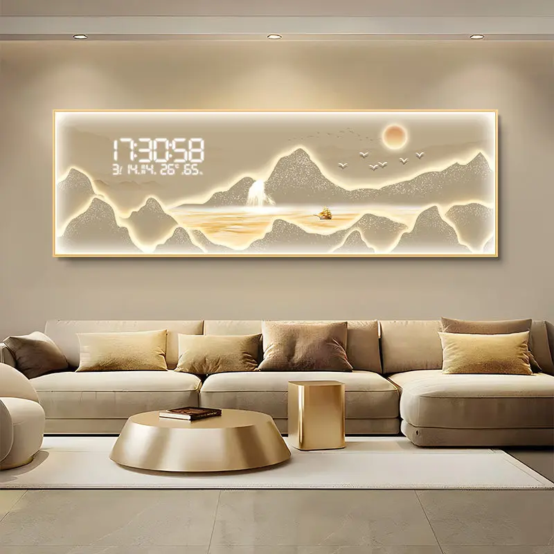 high-end digital wall clock light luxury multifunctional decorative painting landscape relogio de parede digital home furniture