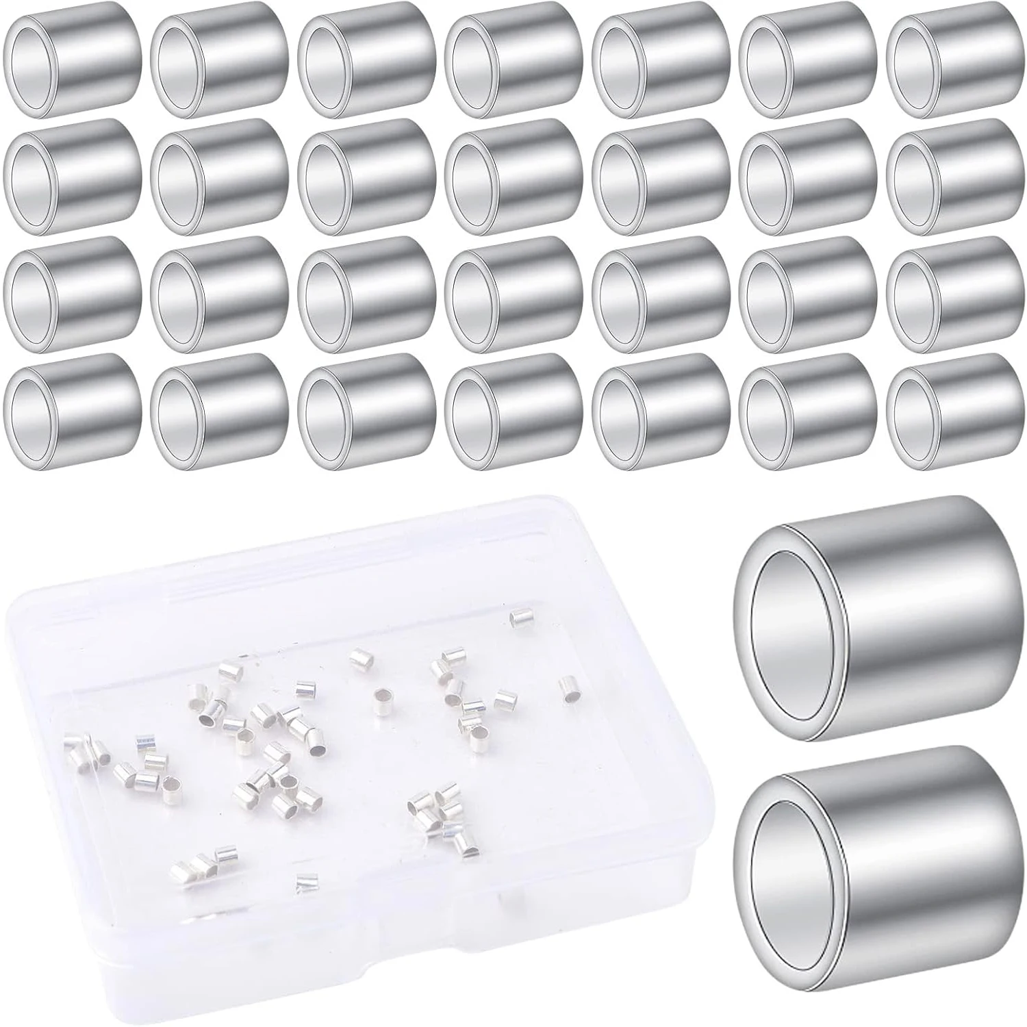 

50 шт. колоновидных обжимных бусин-разделителей из стерлингового серебра 925 пробы, заглушки для шнуров, концевые стопорные бусины, в коробке