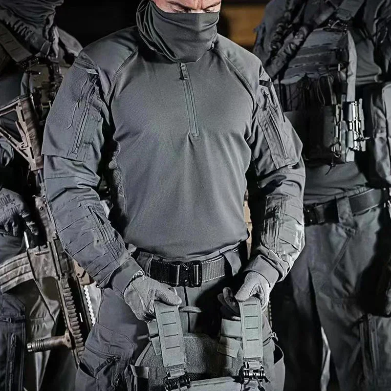 Outdoor Taktische Wander-T-Shirts für Herren, Kampf-Militär-Armee-CP-Tarnung, langärmelig, Jagd- und Klettershirt, Baumwolle, Sportkleidung – Detail 4