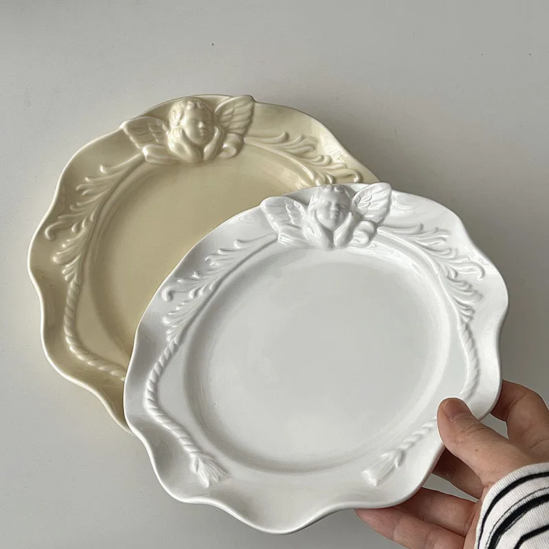 النمط الفرنسي لوحة سيراميك نمط الإغاثة كعكة مستديرة أطباق الحلوى مطعم المنزل المطبخ لطيف أدوات المائدة أطباق تقديم الخبز #2