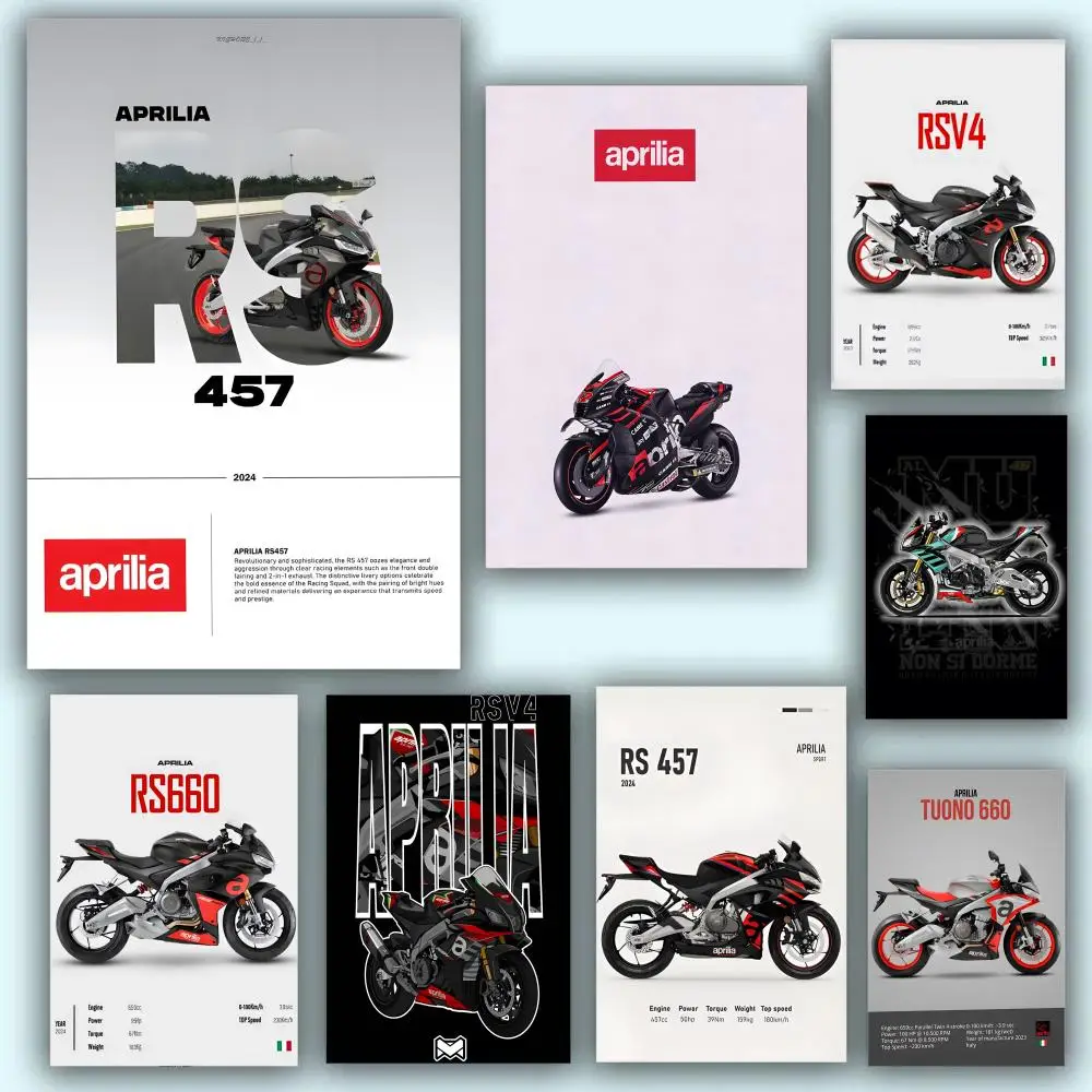 Cool A-Aprilia Motorcycle Painting Calligraphy Fade-Resistant Wall Art Print, Vibrant Non-Sticky Decor Poster For Home Bar,