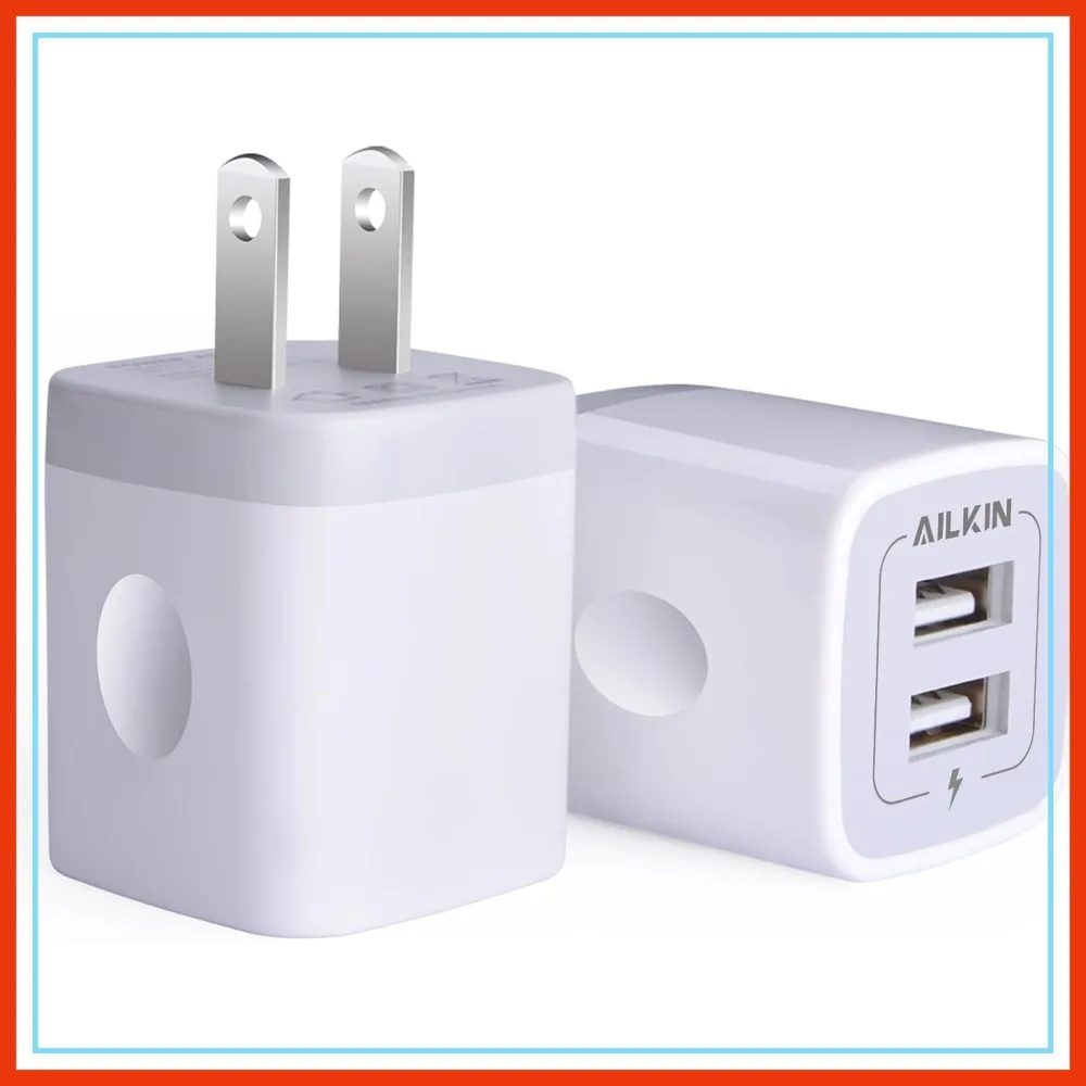 USB Wall Charger 2-Pack, 2.1A Dual Port Quick Plug Cube for iPhone Samsung Galaxy Power Block Fast Charging Box Brick