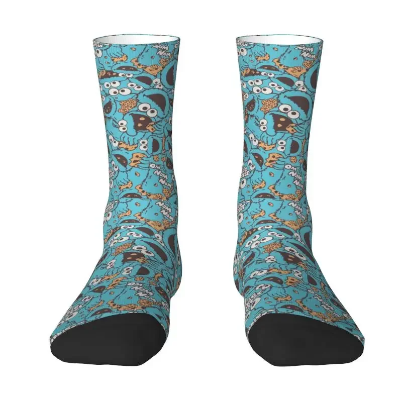 

Cute Men's Cookie Nom Nom Nom Dress Socks Unisex Warm Breathbale 3D Printed Cartoon Sesames Street Crew Socks