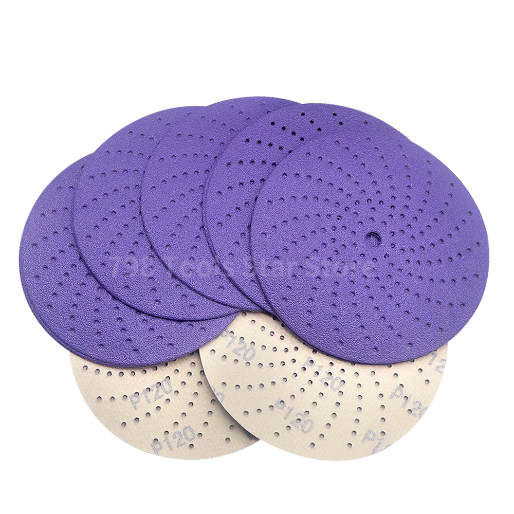 50PCS 6 Inch Ceramic Abrasive Disc Purple Multiholes Ceramic Sanding Discs Hook and Loop Round Sandpaper for Putty Woodworking