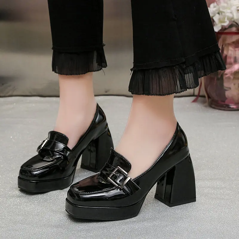 Platform Heels Chunky Loafers Women Spring New Super High Heel Y2k Mary Jane Shoes Black Pumps Thick Heel Office Shoe Woman 2024