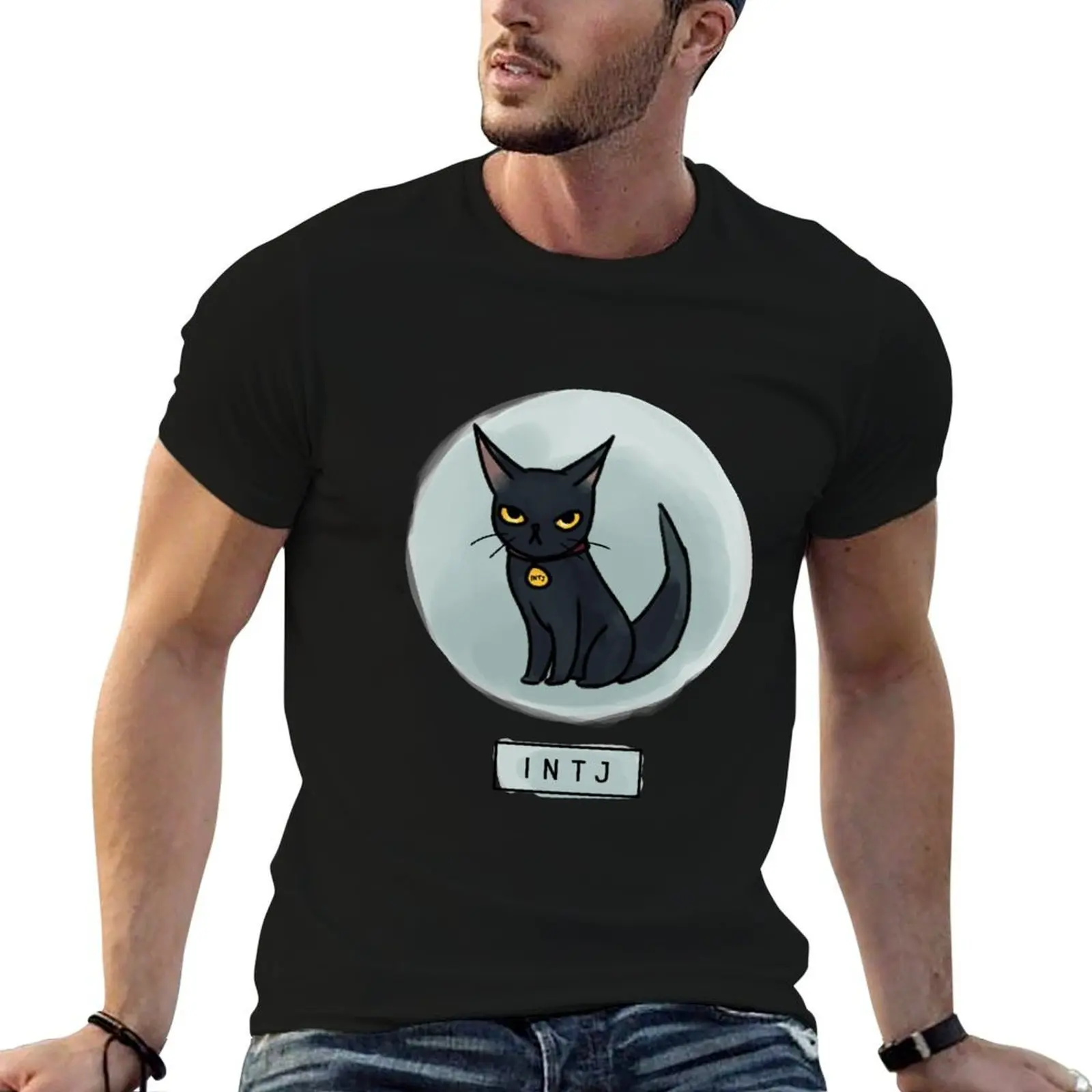 MBTI Cats: INTJ تي شيرت قطني تي شيرت حزمة تي شيرت مضحك تي شيرت فكاهة داكنة