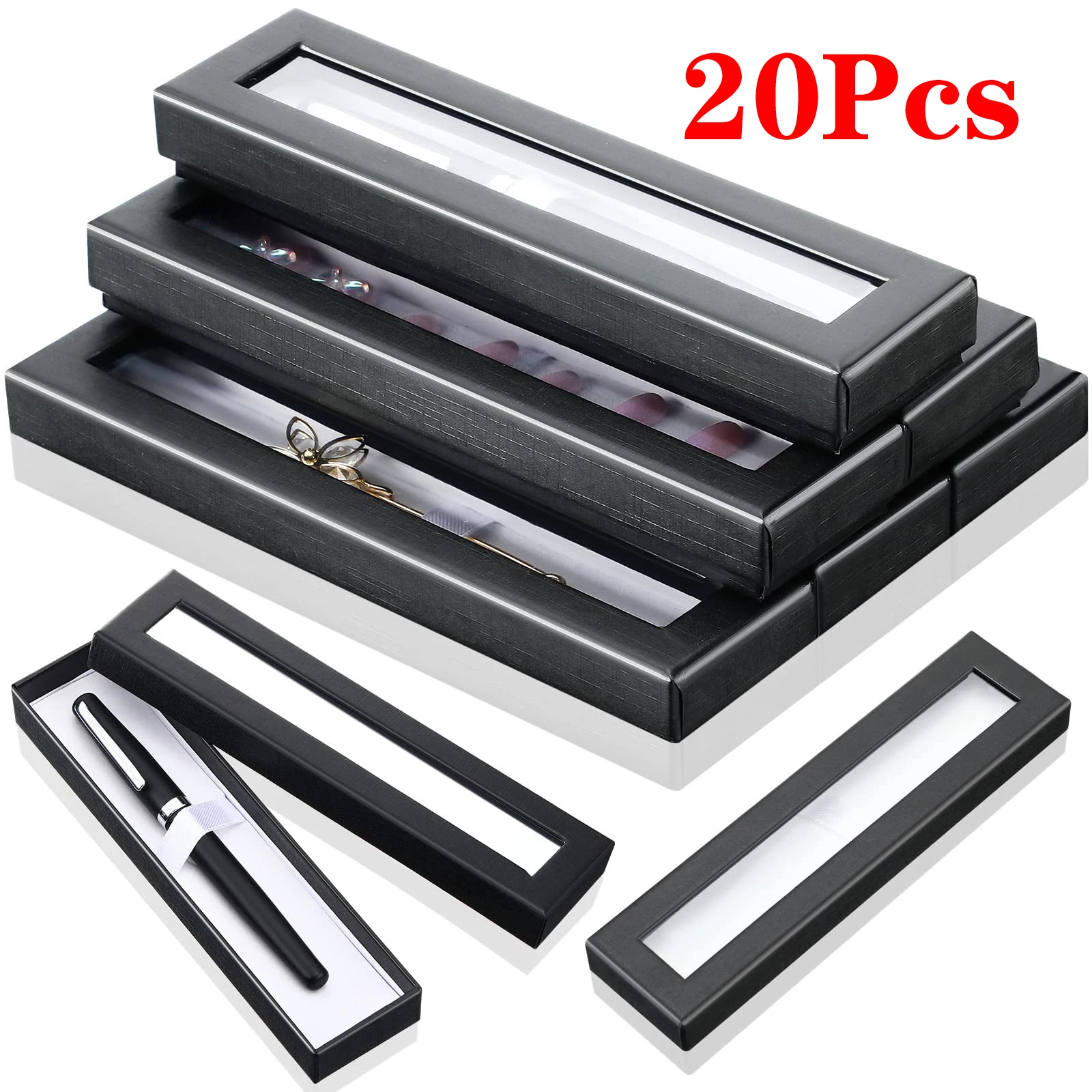 

20 шт. пустых коробок для ручек, подарочные футляры для ручек, картонные коробки с прозрачным окном для демонстрации ювелирных изделий, карандашей, шариковых и перьевых ручек