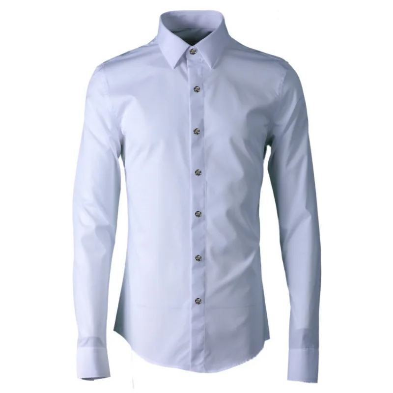 Luxury Rose Button Shirt Men High Quality Solid Color Long Sleeved Shirt Business Casual Banquet Party Dress Shirt Streetwear