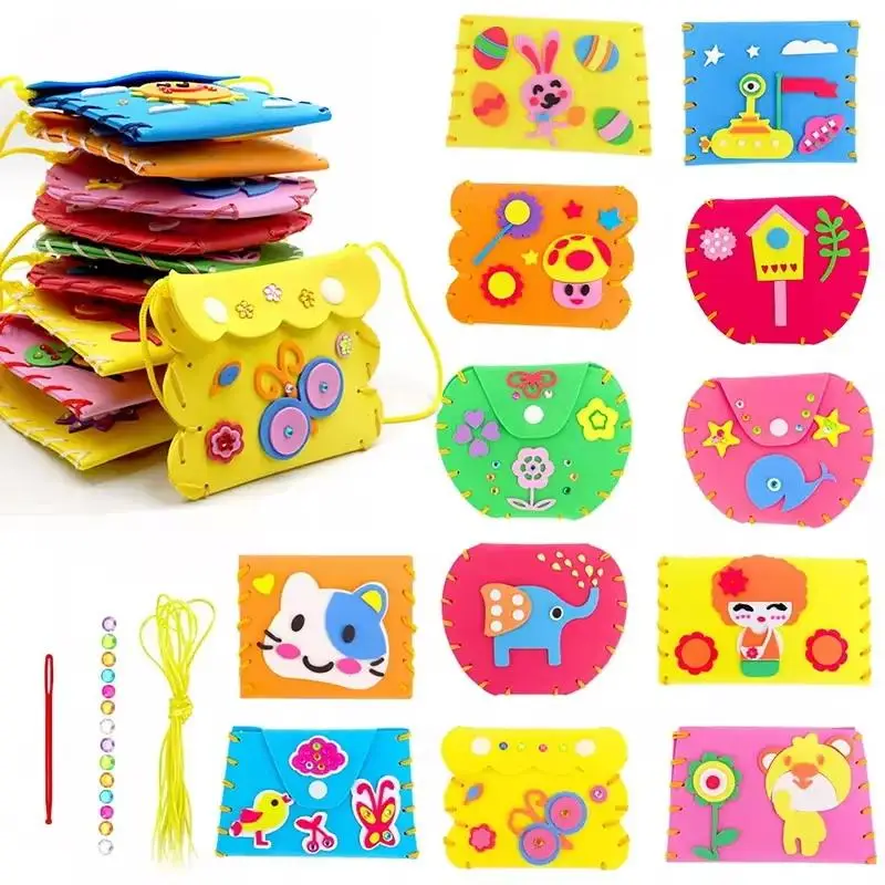 1/3/5/8PCS Kids Sewing Craft Kit DIY Cartoon EVA Wallet Handmade Educational Toy for Kids Holiday Leisure Activity