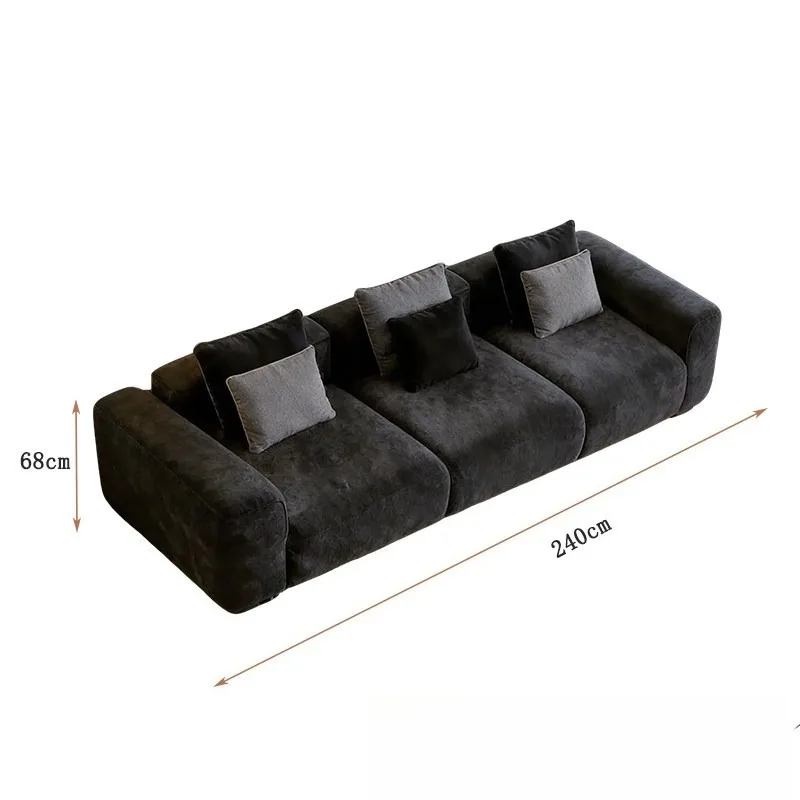 Tofu block fabric straight row black sofa living room modern and simple