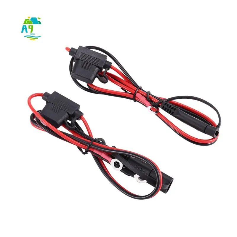A09E-Foxsur 2Pcs Motorcycle Battery Charger Sae Charging Cable Sae Quick Disconnect Plug To 12V Ring Terminal Fuse