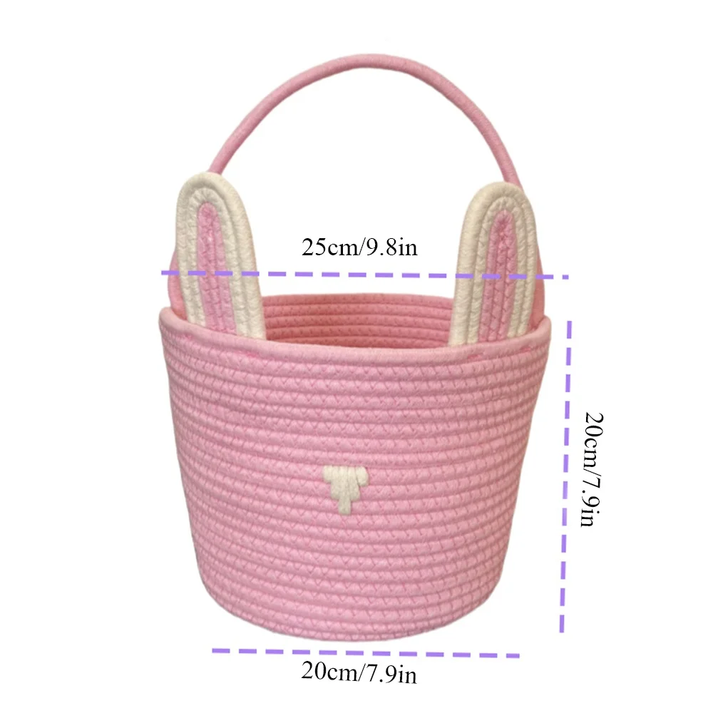 Easter Bunny Rope Basket With Transparent Packaging Bag And Ribbon Bow Cute Woven Candy Gift Bag For Kids Eggs Hunt