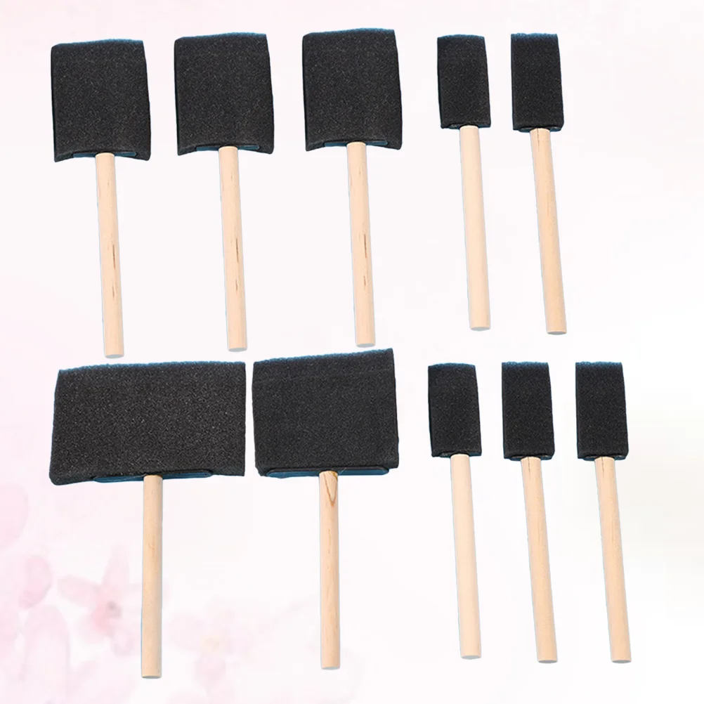 10pcs Sponge Brush Wood Handle Paint Brush Lightweight Durable and Used for Acrylics Stains Varnishes Crafts