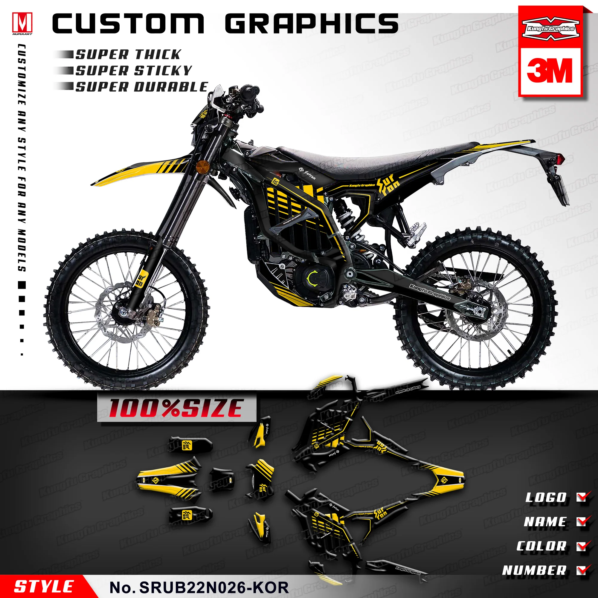 

KUNGFU GRAPHICS Adhesives Stickers Custom Decal Kit Full Wrap for Sur-Ron Ultra Bee Dirt eBike SURRON, SRUB22N026-KOR