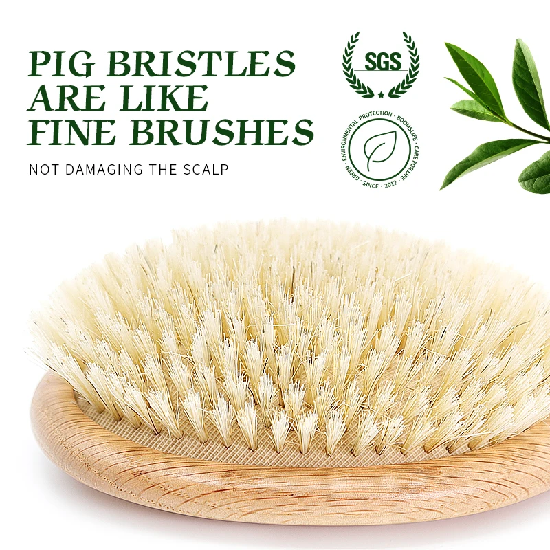 BOOMSLIFE Custom Soft Boar Bristle Hair Brush Oak Wood Comb for Hair Women Scalp Massage Detangle Hairbrush Barber Accessories