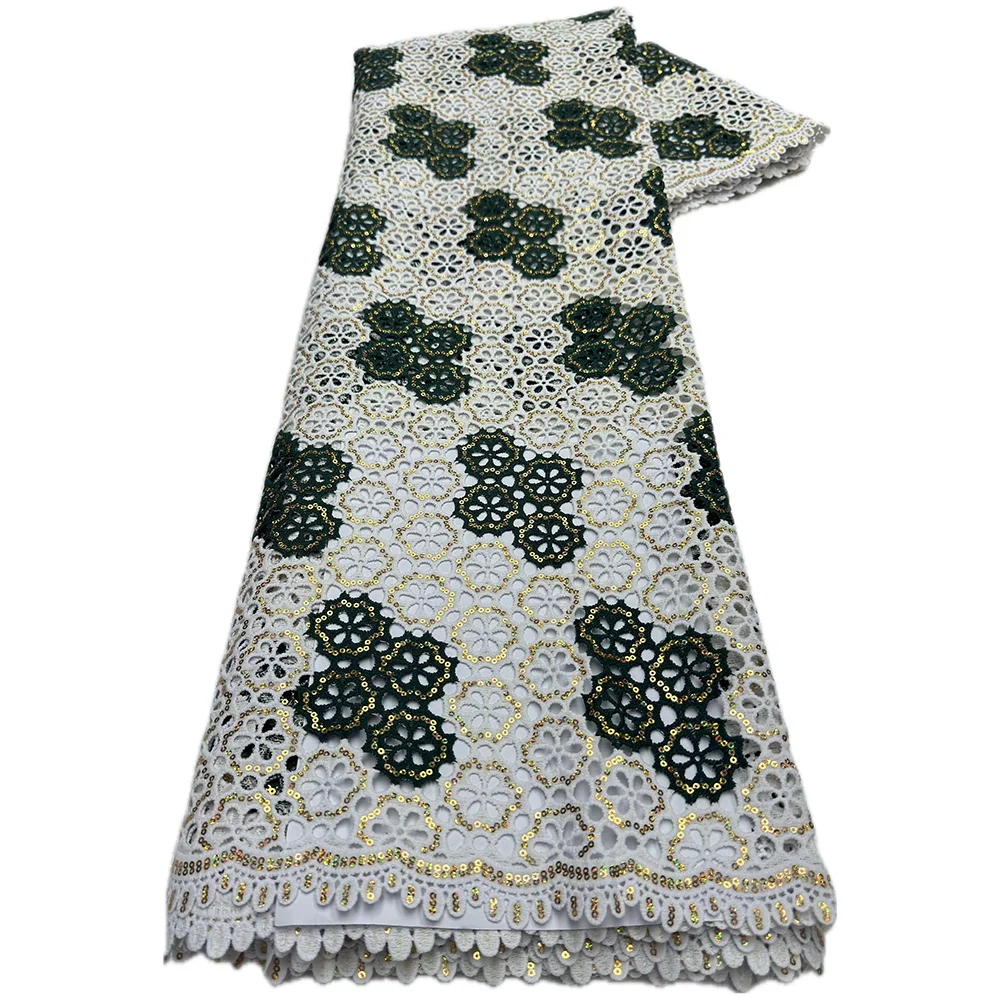 

African Milk Silk Cord Lace Fabric 2024 High Quality Lace 5 Yards Nigerian French Mesh Lace With Flower For Wedding Dress Sewing