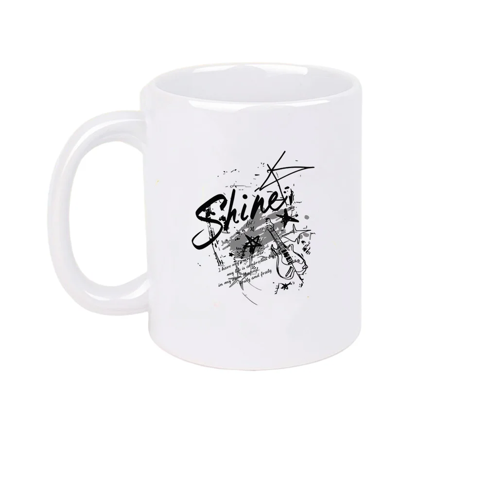 11oz Shine Graffiti Art Ceramic Coffee Mug with Guitar Star Design Tableware for Summer Birthday Party Home Use Holiday Present