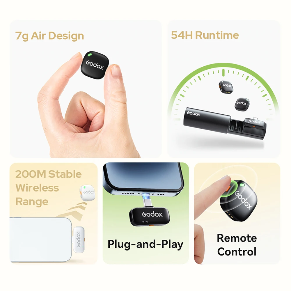 Godox C01 Wireless Microphone System 2.4G 656' Transmission Distance with USB-C Connector for Mobile Devices