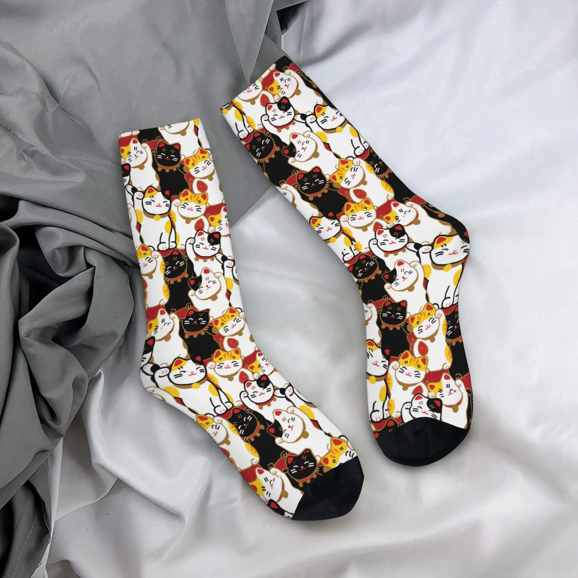 Calcetines Personalizados con Diseño de Gato de la Suerte para Hombre, Calcetines Unisex de Moda con Estampado 3D