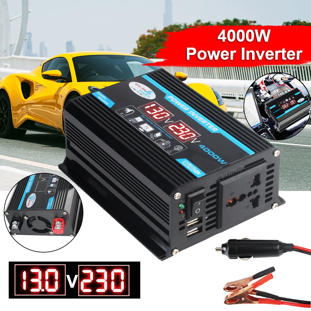 Car Inverter Dual USB Voltage Transformer 4000W Solar Charger Adapter 12V 220V Converter Car Power Inverter Multiple Protection