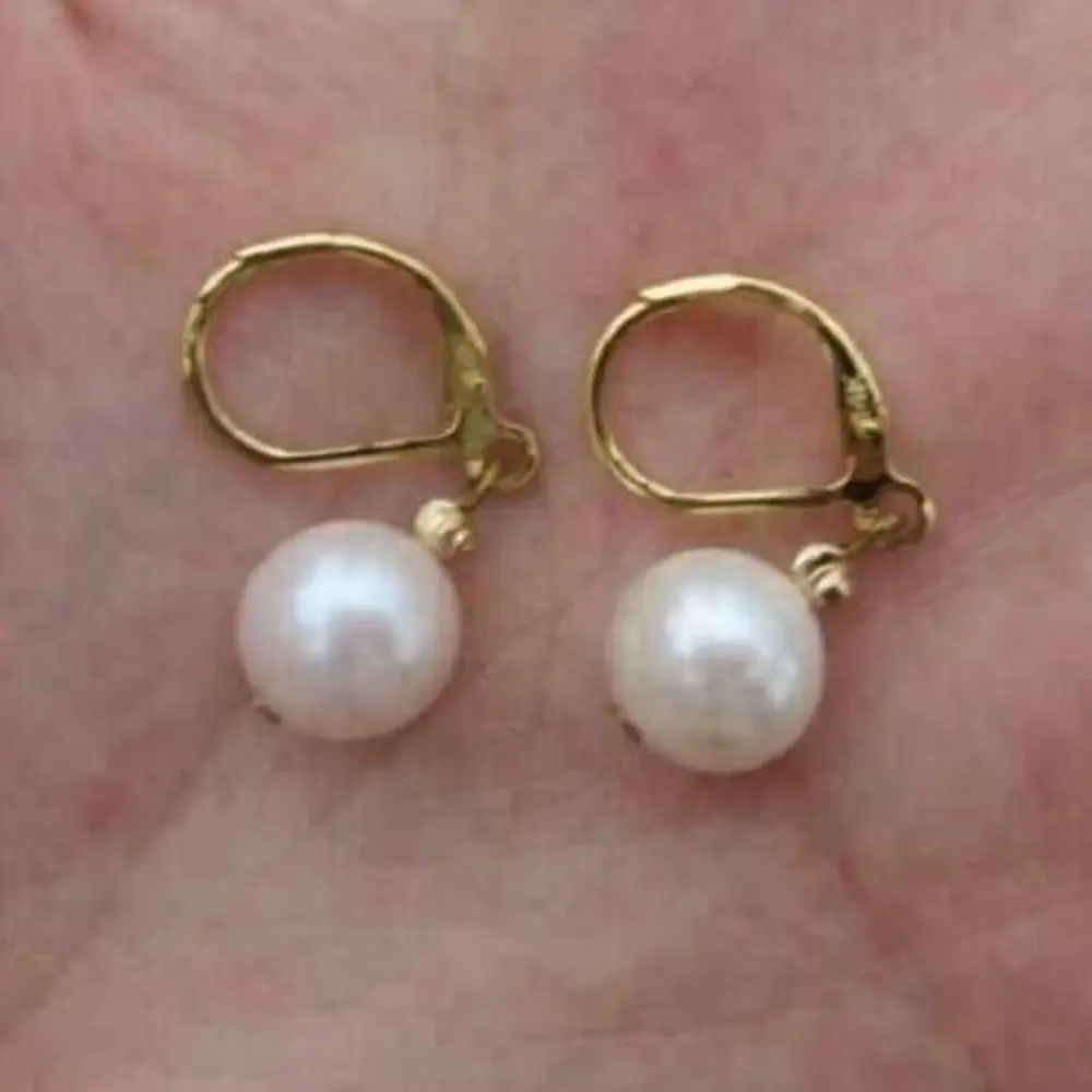 

AAA+ Natural 11-10 Mm AKOYA White Pearl Earrings 14K YELLOW GOLD Baroque Freeshippings Items