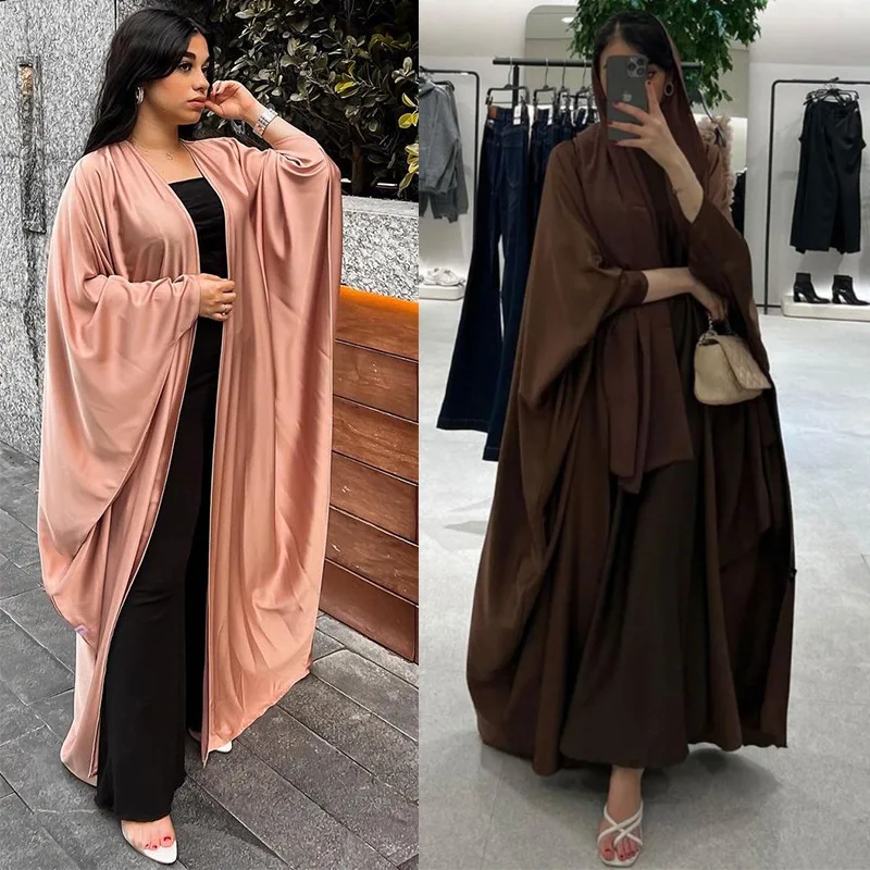 Dubai Women Abayas Muslim Kaftan Batwing Sleeves Maxi Length Ramadan Dresses Jalabiya Open Kimono Abayas Outwear Cardigan Coats