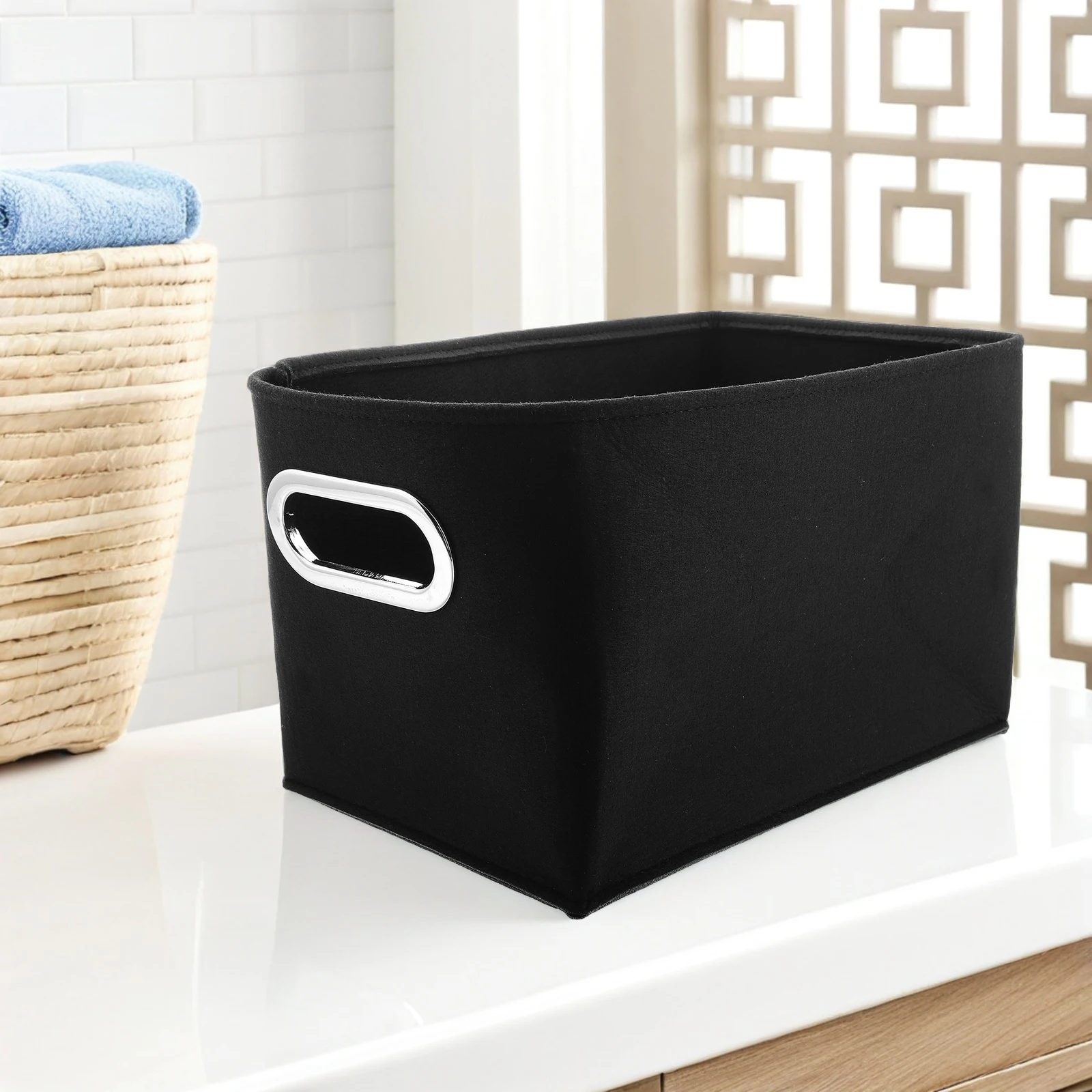 

2 pcs Felt Cloth Baskets Storage Organizer Handles Collapsible Lightweight Dirt Resistant Bedroom Living Room for Towel