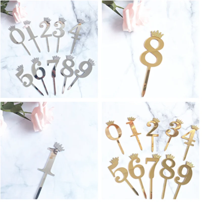 Number Cake Topper Crown 1 2 3 4 5 Digital Cupcake Toppers Birthday Party Cake Decoration Wedding Baby Shower Dessert Decor