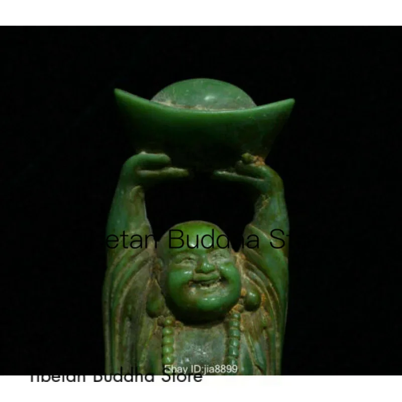 Imagem -02 - Estátua Verde Natural do Jade Buddha Escultura Chinesa Velha Riqueza Riso Feliz Maitreya