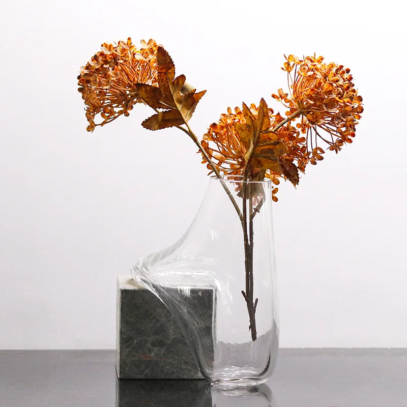 

1Pcs Marble Based Glass Vase Abstract Moving Water Droplet Transparent Vase Hydroponic Water Tank Home Decoration