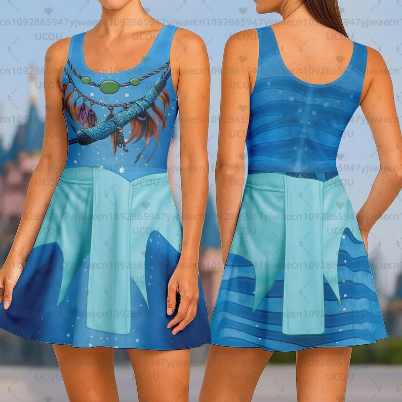 Letnia sukienka damska typu T-shirt, plus size, codzienna, kostium Avatar 3, sukienka skater, niebieska, tribal, cosplay, na imprezę.