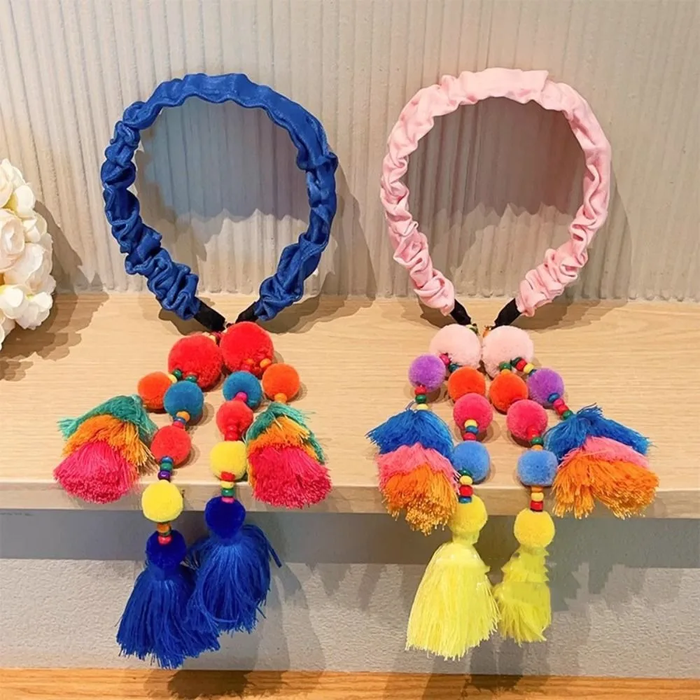 Retro Exotic Ethnic Style Headband Retro Cloth Tassels Hairdband Hair Ball Headwear Bohemian Headbands Festival Head Jewelry