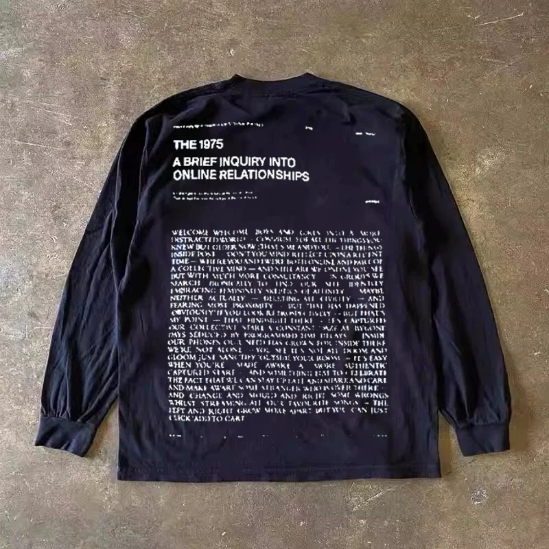 Pure Cotton 300g Oversize American Style Long Sleeve T-Shirt Streetwear Retro Alphabet Print Casual Comfortable Top