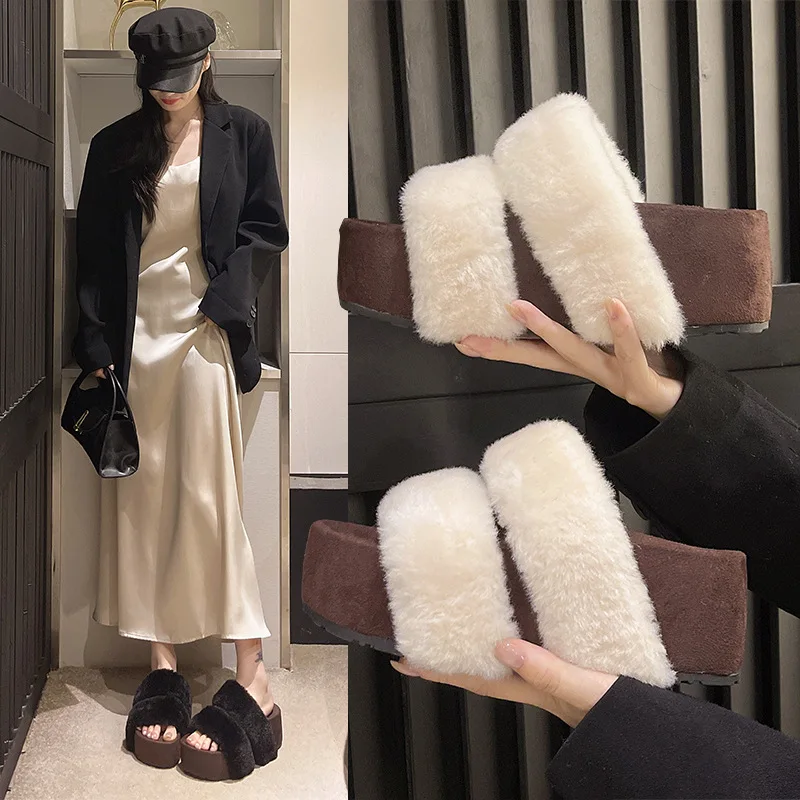 

Winter Women Fluffy Slippers FashionThick-soled Cotton Slipper 2026Winter New Fluffy Slippers Casual Platform Slippers for Women