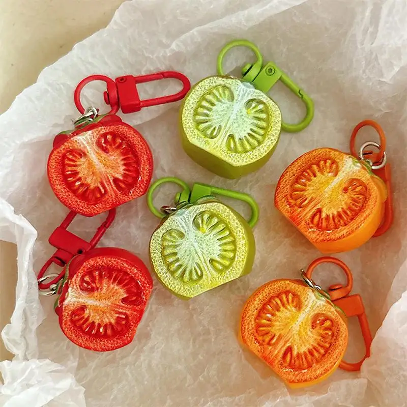 3D Red Tomato Keychain Aesthetic Resin Fruit Charm Pendant Mini Decor for Phone Case Bag Key Ring Thanksgiving Gift