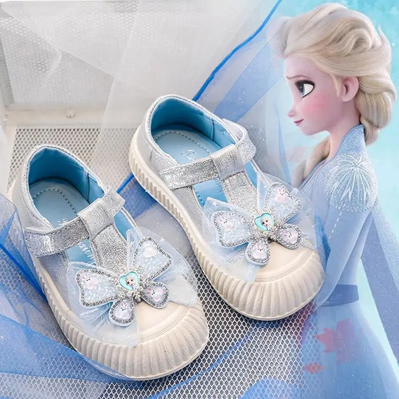 Frozen Kawaii Cartoon Children's Casual Crystal Shoes 2023 Autumn New Aisha Princess Shoes Girls Low Top Sneakers Single Shoes