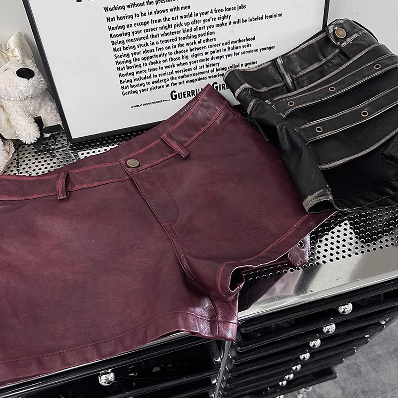 Sexy chique gesp asymmetrische lederen shorts dames Y2k streetwear laagbouw korte rok uitgaan party club wear casual bodems