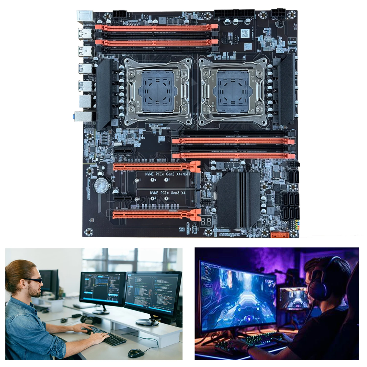 Armazém brasil x99 placa-mãe cpu dupla lga 2011-3 soquetes duplos c612 chip mainboard sata3 8 * ddr4 m.2 nvme intel xeon e série ai