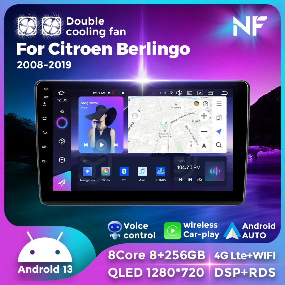 

2Din Car Radio Android 13 256GB 2K QLED Screen For Citroen Berlingo 2 B9 2008 - 2019 Wireless CarPlay Auto Multimedia Navigation