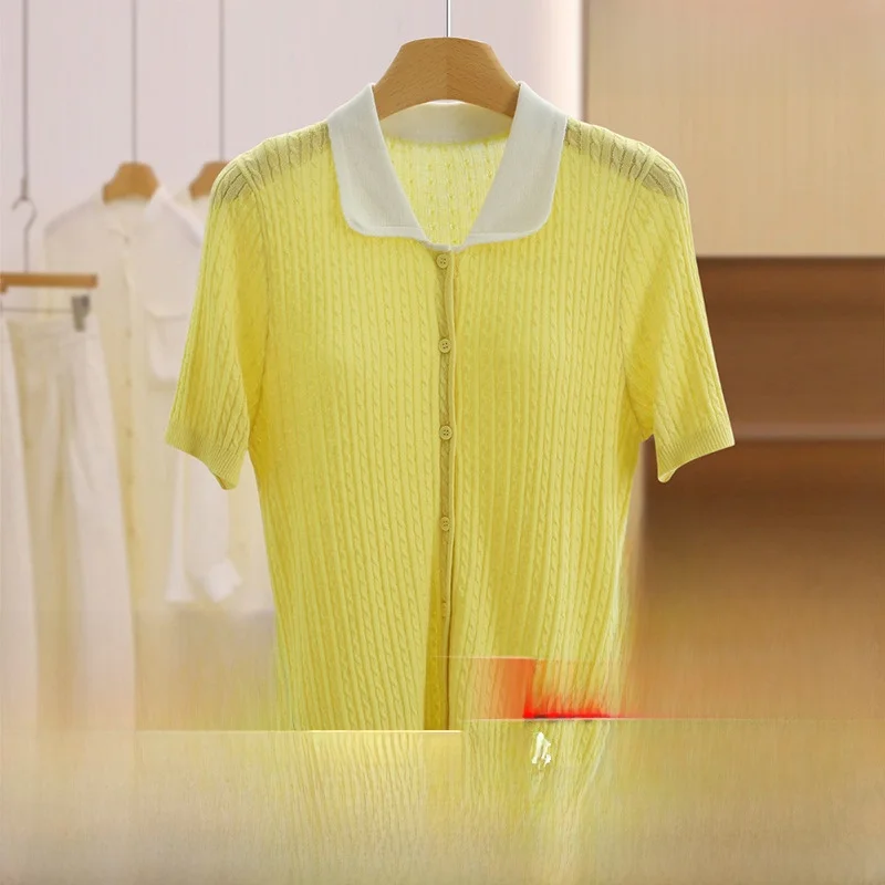 

ort Sve Knitwear ortened Age Turn-down Collar Slim-fit Twist Flower Design Faionable Autumn Top for Young Women