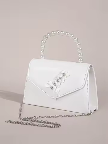 Luxury Evening Handbag, Elegant Artificial Pearl Handle Banquet Purse, Women's Dress Handbag For Wedding Party Prom