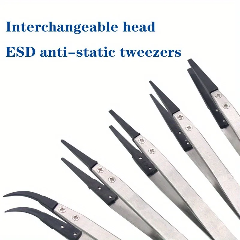 8er-Set/Antistatische ESD-Pinzetten mit austauschbaren Pinzettenspitzen, Edelstahlkörper, leitfähige Pinzette aus Kohlefaser-Kunststoff – Detail 2