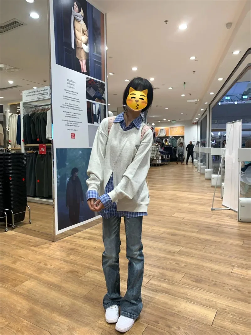 American Style Fake Two-Piece Hoodie For Women in Spring and Autumn 2025 New Korean Style Small Versatile Patchwork Top Jacket