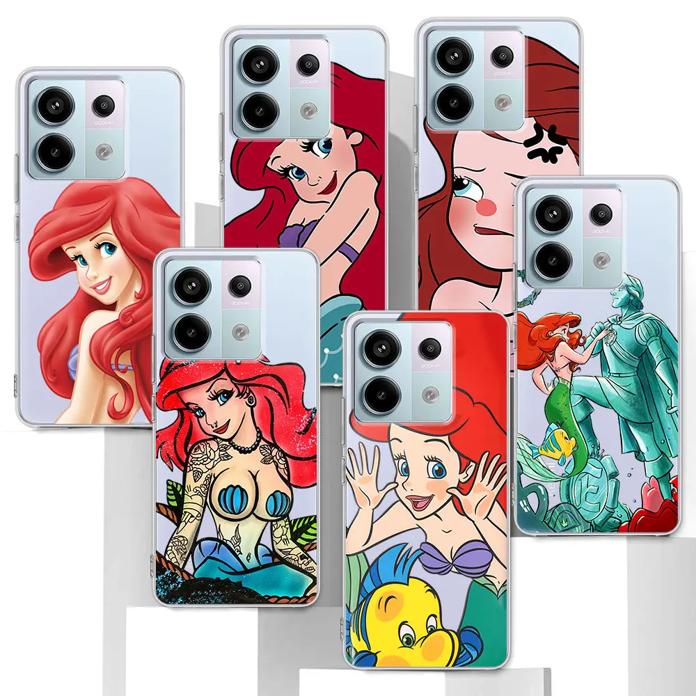 Disney Princess Ariel Case for Xiaomi Redmi Note 10 13 11 11S 8 12 Pro Plus 11E 9 9S 10S 11T 12S 9T Transparent TPU Phone Cover