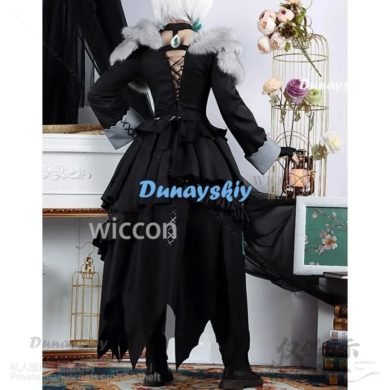 CyAnime juego Finall Fantasy 14 FF14 Cosplay Y'shtola traje vestido negro uniforme de Lolita disfraz peluca Halloween traje de fiesta de Carnaval