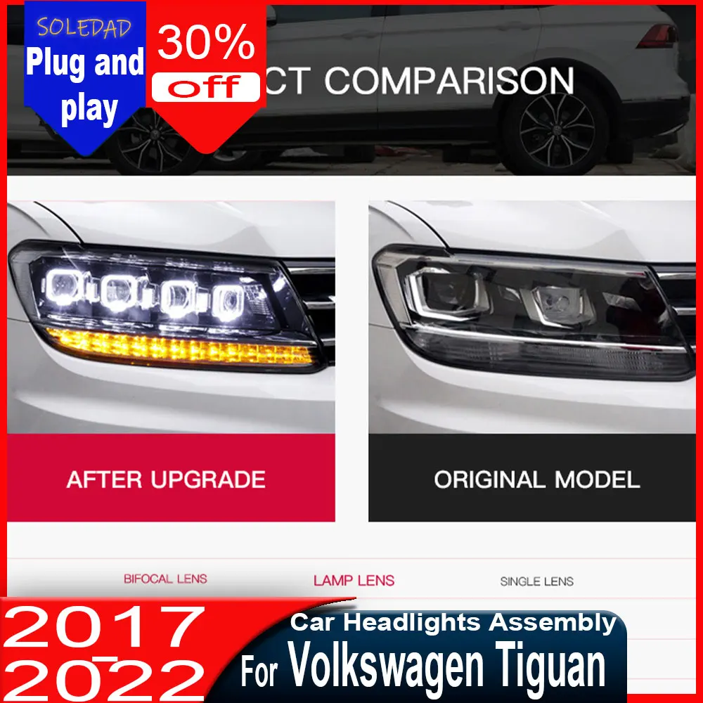 

Фара для VW Tiguan 2017-2019, новые светодиодные фары Tiguan, светодиодные ДХО, аксессуары для источников света