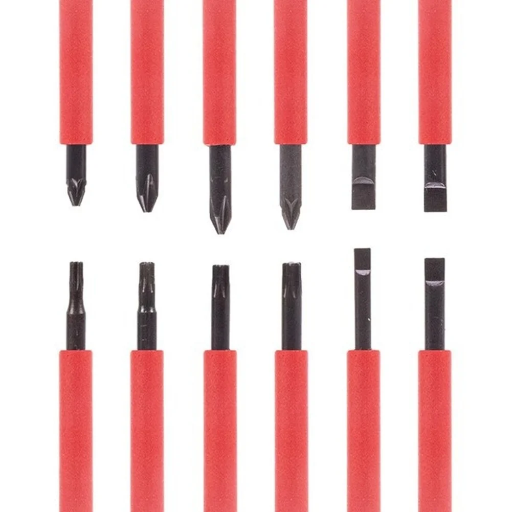 13pcs Insulated Screwdriver Set 500V Hardened Metal Magnetic Tips Red Hand Tools For Electrical Wiring Repair Kit