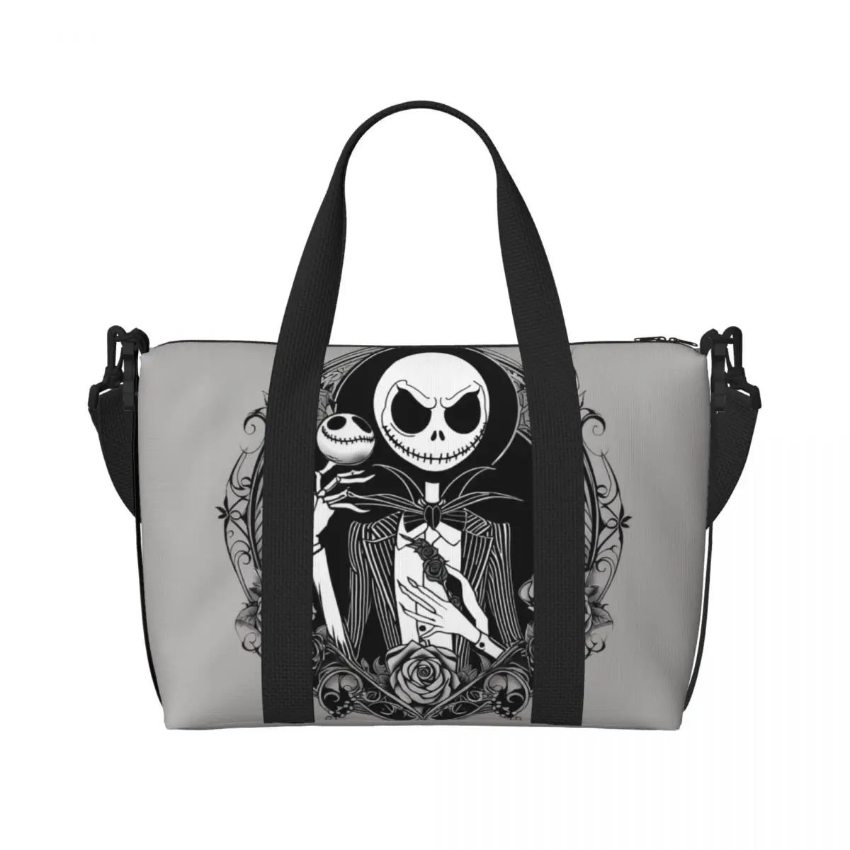 

Custom The Nightmare Before Christmas Beach Tote Bag Women Extra Large Gym Carry On Movie Jack Skellington Travel Shopping Bags