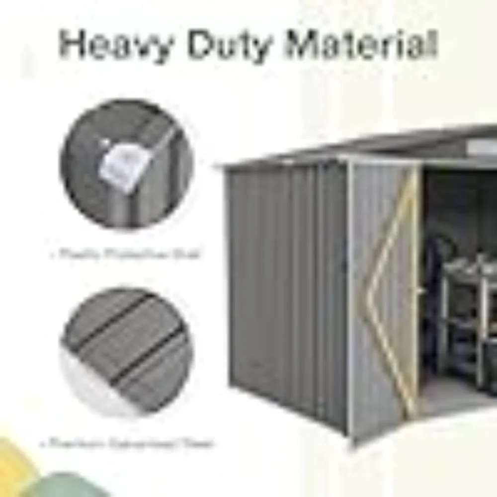 8 x 6 FT Outdoor Storage Shed, Metal Garden Tool Shed, Outside Sheds & Outdoor Storage Galvanized Steel w/Lockable Door