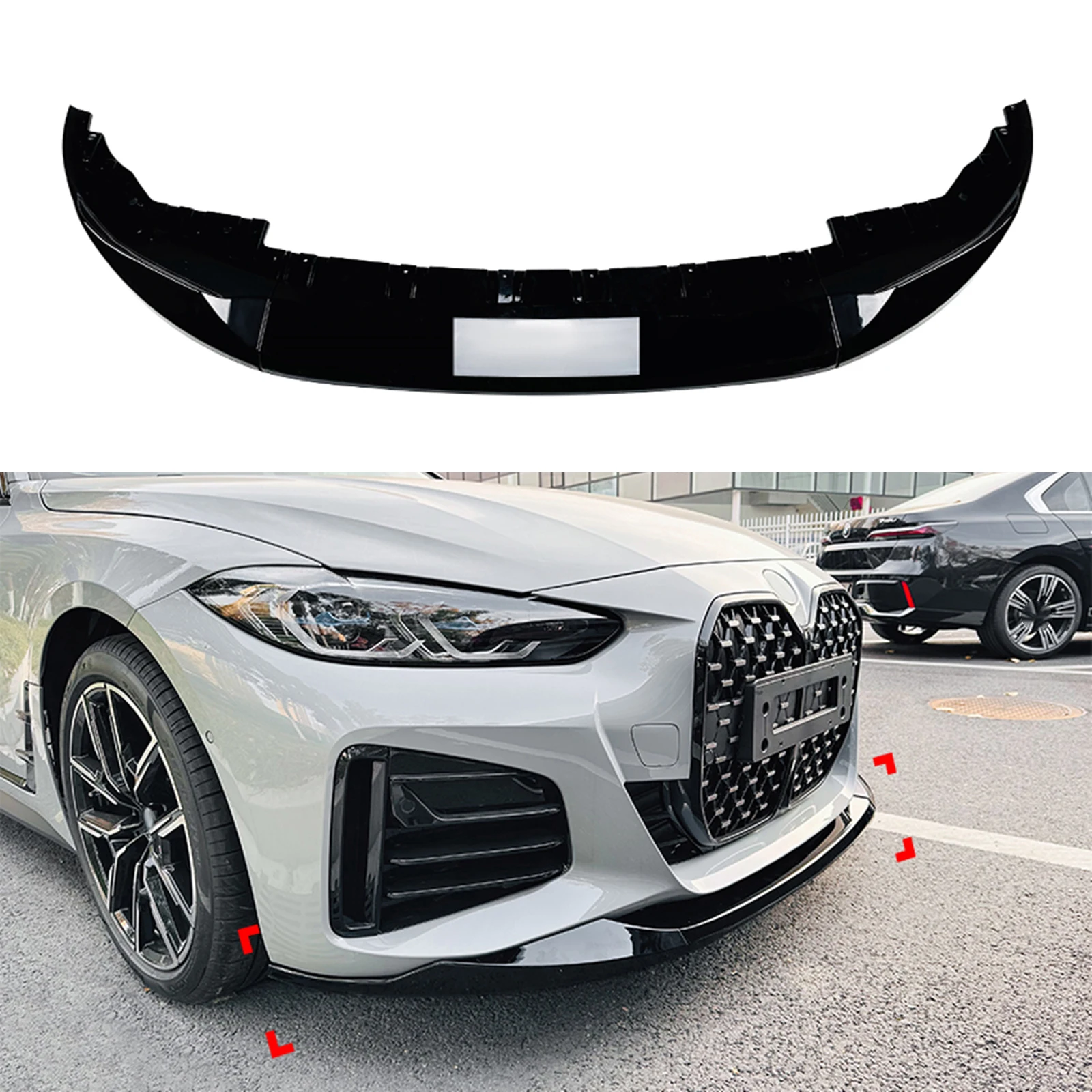 

Front Bumper Spoiler Lip Carbon Fiber Look/Gloss Black Splitter For BMW 4 Series G26 M Sport M440i i4 M50 Gran Coupe 2020-2024